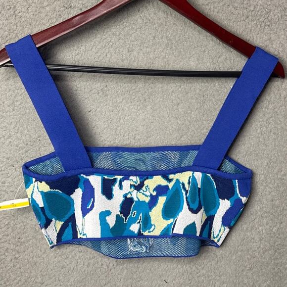 STAUD Zola Blue Pacific Paradise Knit Cropped Top Sz M NWOT Designer Resort Wear - Picture 4 of 9